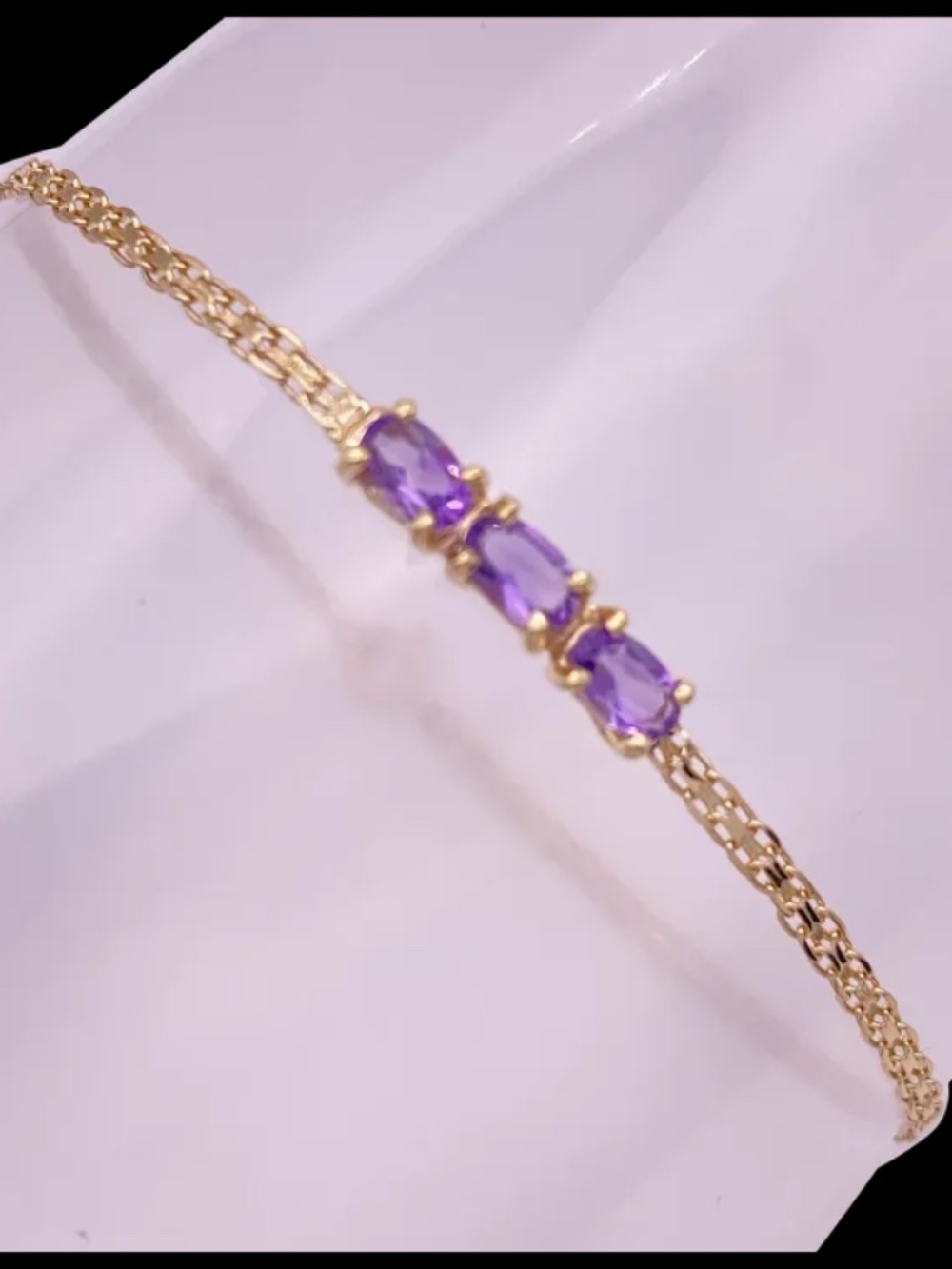 Petite AMETHYST Three-Stone Bracelet .63 Carat TW 14K Gold
